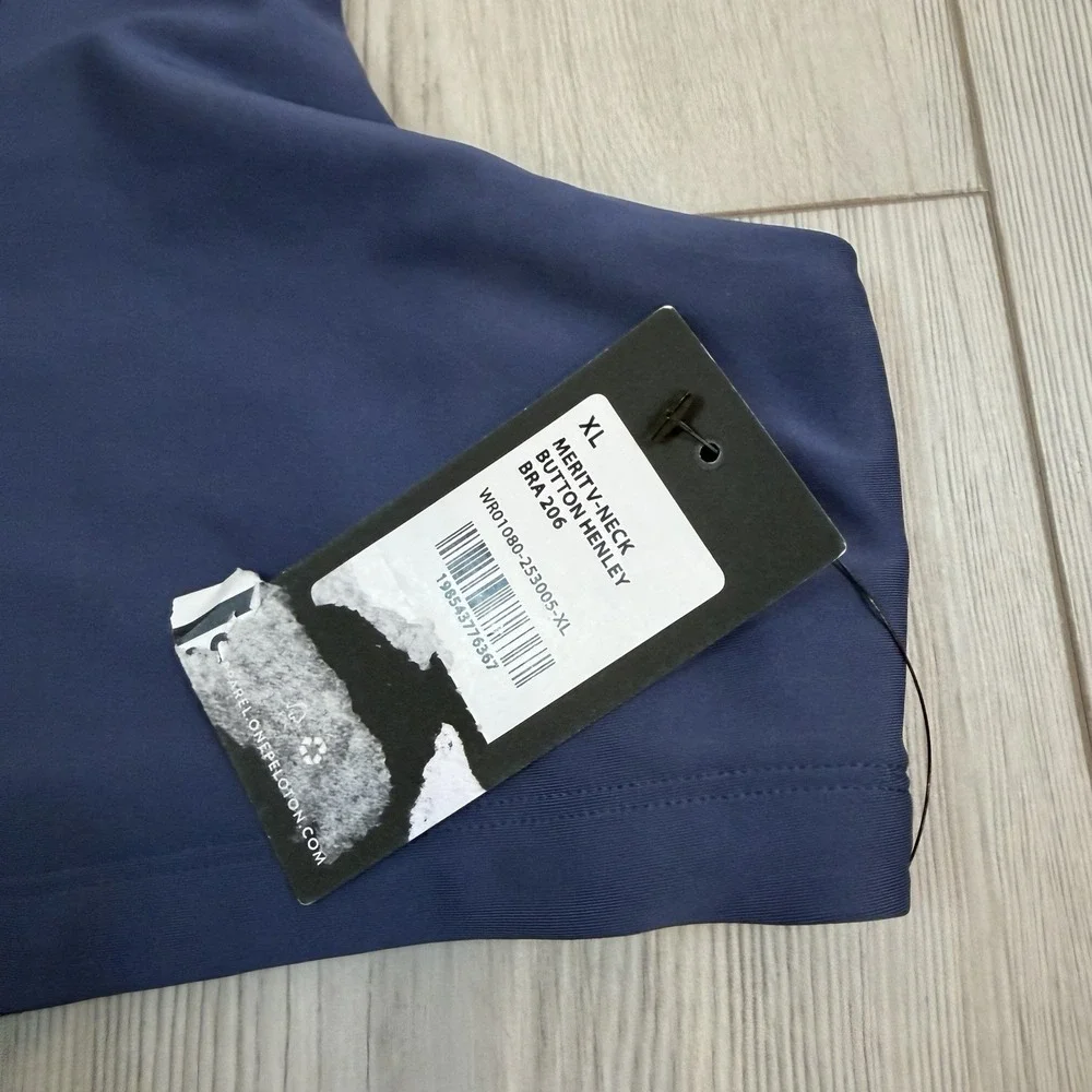NWT Peloton X Robin Arzon XL Merit‎ V-Neck Button Henley Bra Indigo Blue